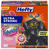 Hefty Ultra Strong front package showing count and scent benefit
