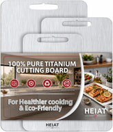 HEIAT front view of three titanium cutting boards showing sizes and sleek finish benefiting organized prep