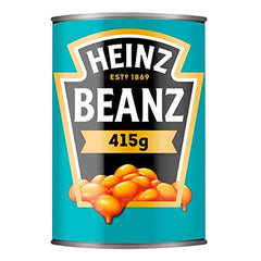 HEINZ open can showing beans and tomato sauce, ready to serve quickly