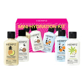 Hempz front-packaging of four mini hydration lotions shows variety and travel convenience