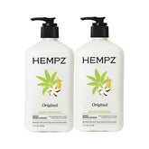 Hempz front packaging showing two 17 fl oz bottles and product benefits