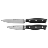 HENCKELS front view of both paring knives showing sharp blades and polished finish