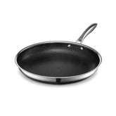 HexClad 12-inch front view showing pan and clean finish for reliable cooking