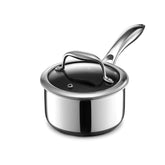 HexClad 1QT saucier front view showing compact design and polished finish benefit durable cooking
