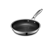 HexClad 8-inch front view showing compact skillet and polished finish for easy cooking