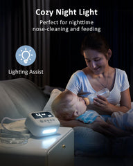HEYVALUE aspirator in use with nightlight and tunes calming baby during suction