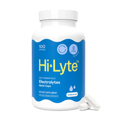 Hi-Lyte bottle front packaging showing 100-count and unflavored benefit