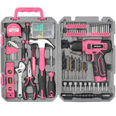 Hi-Spec pink drill case front view showing compact kit and portability