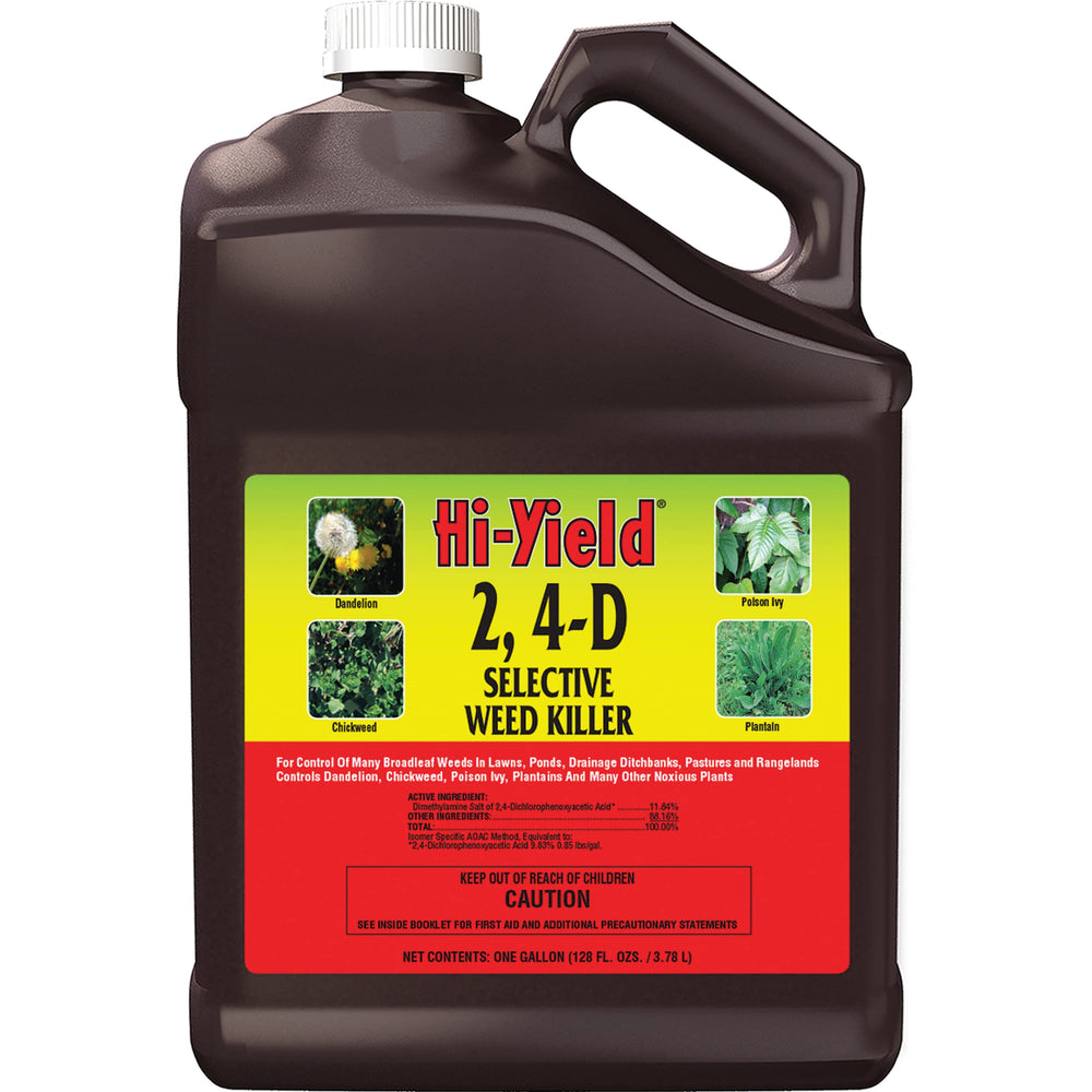 Hi-Yield one-gallon container front label showing product name and usage benefits