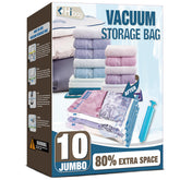 HIBAG front packaging showing ten jumbo vacuum bags and benefits