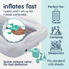 Hiccapop inflated bed in a bedroom showing secure toddler sleep spot