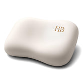 HighBeds front view of pillow packaging showing product shape and branding, conveys confidence