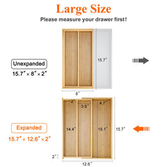 Hilislog expandable mechanism extended demonstrating adjustable fit for different drawers