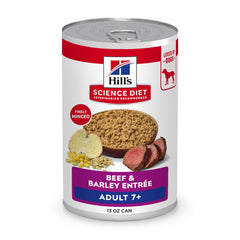 Hill's Science Diet front can showing beef entrée and senior benefit