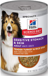 Hill's Science Diet front can showing Tender Turkey & Rice Stew benefits