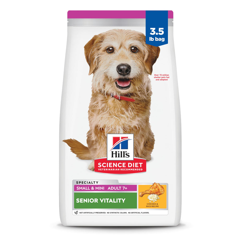 Hill's Science Diet front packaging showing senior small dog formula benefits