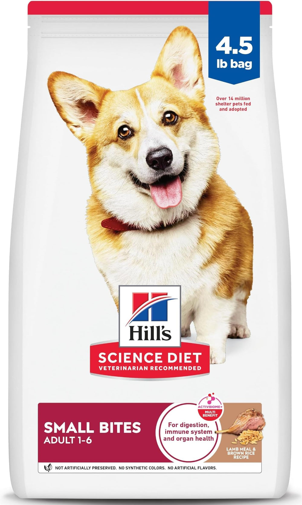 Hill's Science Diet front packaging showing lamb flavor and small bites benefit