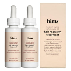 hims front packaging showing two bottles and product name, clear supply benefit