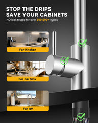 Hiqufet pull-down sprayer extended over sink demonstrating versatile cleaning reach