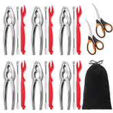 HIWARE front packaging showing full 20-piece seafood tool set and bag, organized