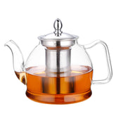 HIWARE glass teapot front view showing clear borosilicate body and spout for visibility
