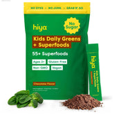 HIYA front packaging showing chocolate kids greens and benefits
