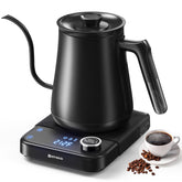 HIYAKOI front view of kettle showing sleek body and handle, precise pouring benefit