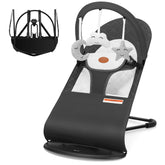 HKAI front view of bouncer seat showing stable frame and neutral dark grey finish