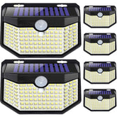 HMCITY front view of six solar LED wall lights showing coverage and easy install benefit