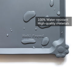 Hoki Found mat in use with dog bowl illustrating spill containment benefit