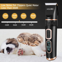 HOLDOG clipper with full comb set laid out for adjustable length options