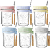 HomArtist front view of six 16oz jars showing lids and spoons, ideal for meal prep