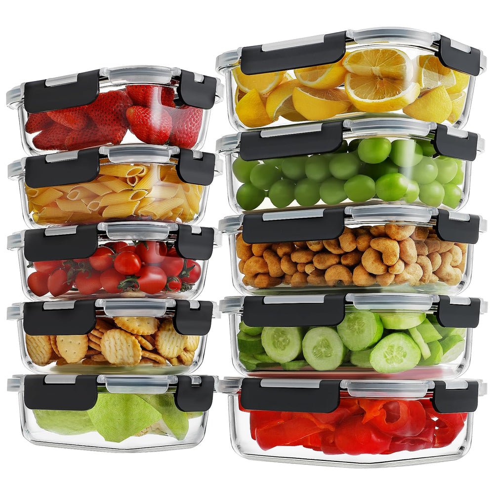 HOMBERKING front packaging showing 10 glass containers and lids, organized and space-saving
