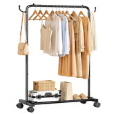 Homde front view of assembled garment rack showing sturdy storage benefit