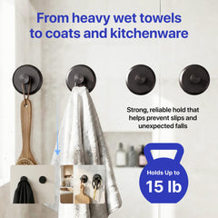 HOME SO suction hook holding towel to show 15 lb capacity and space-saving benefit