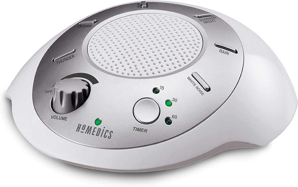 Homedics front view of silver device showing clean design and quick setup benefit