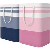 HomeHacks front view of blue and pink baskets showing organized storage benefit
