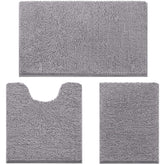 HOMEIDEAS front view of grey chenille rug set showing plush look and color