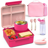 HOMEKOL front view of pink bento box showing secure lid and easy carry benefit