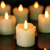 Homemory front view of six votive candles showing realistic wax benefits ambiance