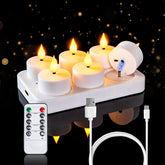 Homemory front packaging showing six tea lights and charger, highlighting reusable convenience