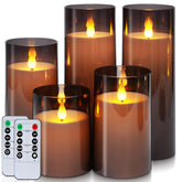 Homemory gray candle set front view showing elegant flicker and safe ambiance