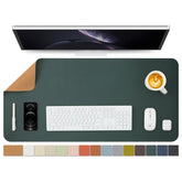 HOMIEAZICOZI front view of cork desk mat showing full dark green surface and layout benefit
