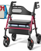 HOMLAND front view rollator walker showing stable frame and enlarged seat benefit
