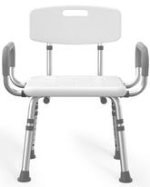 HOMLAND shower chair front view showing stable frame and wide seat benefit safety