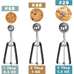 HOMURE H three scoop sizes side by side demonstrating consistent portion control and scale