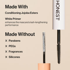 Honest Beauty mascara wand bristles close-up, molded bristles separate and define lashes