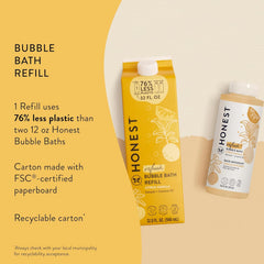 Pouring The Honest Company refill into a reusable bottle to reduce plastic