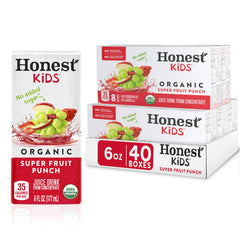 Honest Kids front packaging showing bright Super Fruit Punch, convenient for lunches