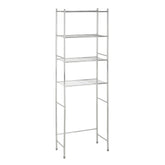 Honey-Can-Do front view of chrome over-the-toilet shelf showing organized storage and tidy bathroom